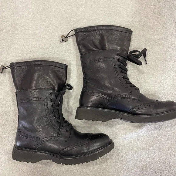 Prada Black Leather Combat Boots Size 7 - Picture 2 of 13